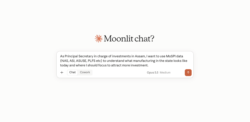 An AI assistant asked to use MoSPI data (NAS, ASI, ASUSE, PLFS) to understand manufacturing in Assam