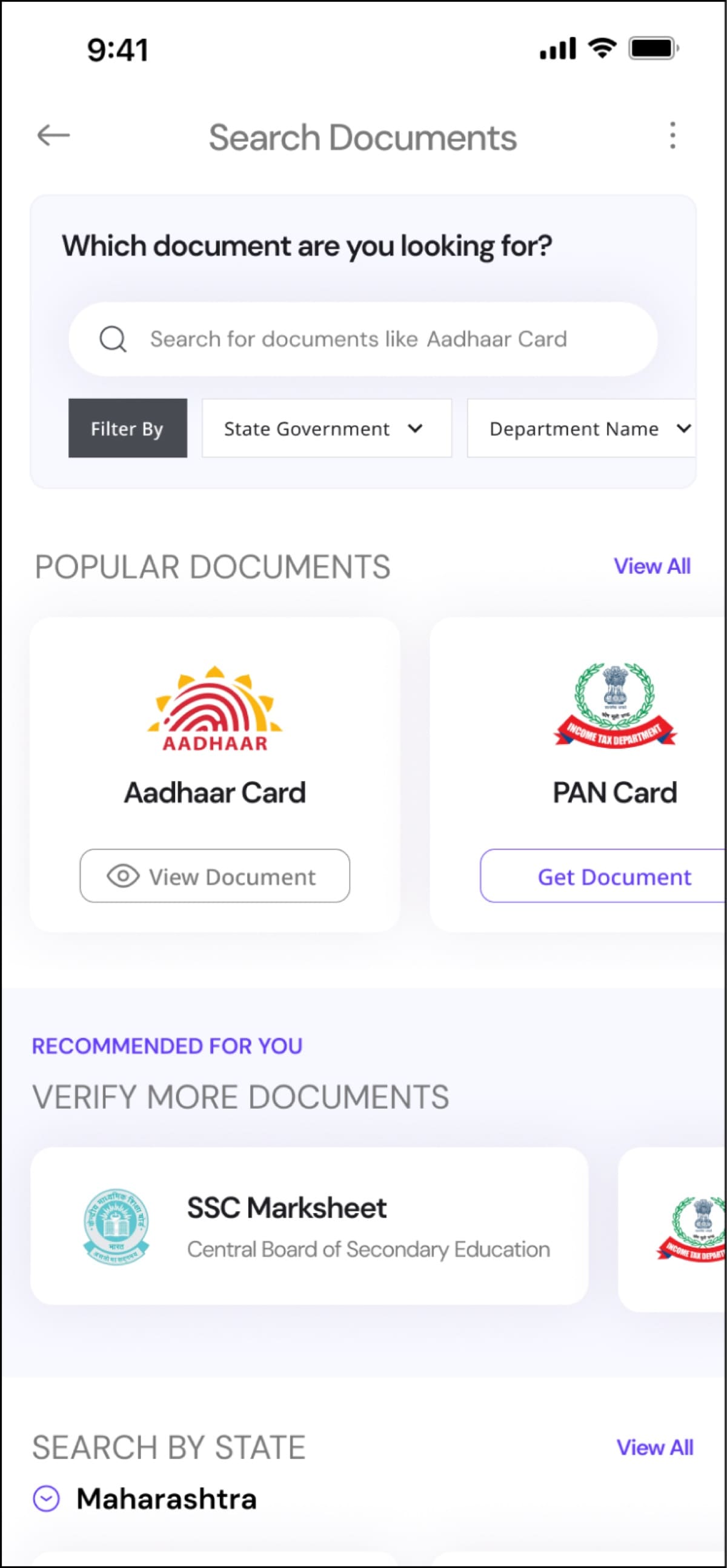 A screen from the DigiLocker redesign