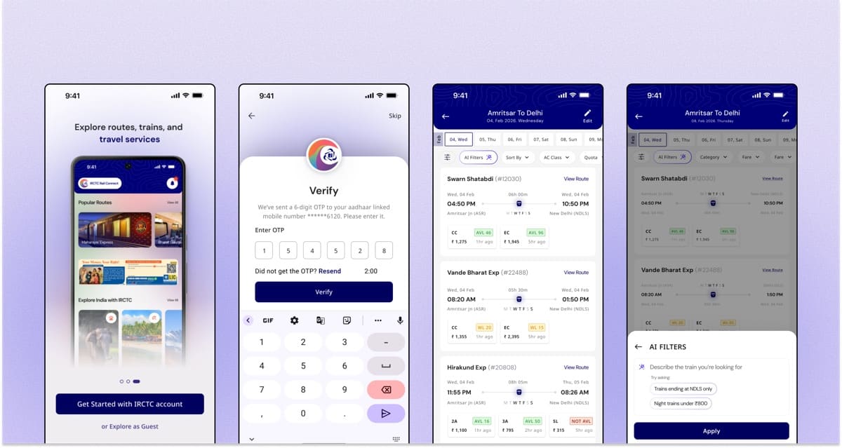 A screen from the IRCTC redesign
