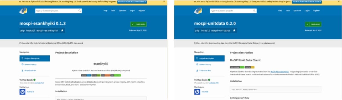 A screen from MoSPI’s open data libraries